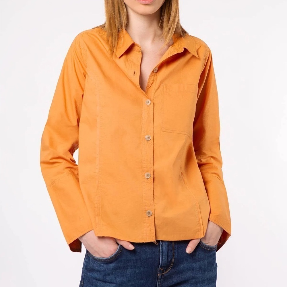 Free People We The Free Mackenzie Shirt Cotton Poplin Button Down Orange Size XS